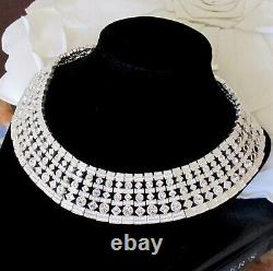 Vtg Runway Rare Napier Crystal Rhinestone Deco Silver Wide Collar Necklace Luxe
