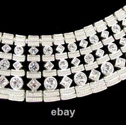 Vtg Runway Rare Napier Crystal Rhinestone Deco Silver Wide Collar Necklace Luxe