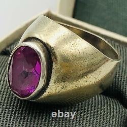 Vtg Russian Silver Ring Corund Size 8 Gold Plated 1960s USSR