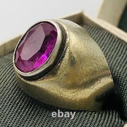 Vtg Russian Silver Ring Corund Size 8 Gold Plated 1960s USSR