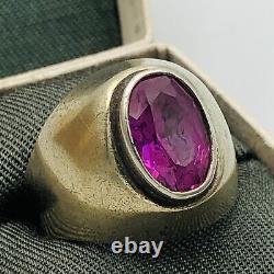 Vtg Russian Silver Ring Corund Size 8 Gold Plated 1960s USSR