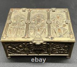 Vtg Silver Plate Jewelry Casket Box Medieval Gothic Reliquary Trinket READ