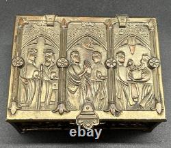 Vtg Silver Plate Jewelry Casket Box Medieval Gothic Reliquary Trinket READ