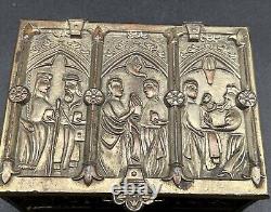 Vtg Silver Plate Jewelry Casket Box Medieval Gothic Reliquary Trinket READ