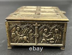 Vtg Silver Plate Jewelry Casket Box Medieval Gothic Reliquary Trinket READ