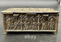 Vtg Silver Plate Jewelry Casket Box Medieval Gothic Reliquary Trinket READ