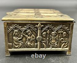 Vtg Silver Plate Jewelry Casket Box Medieval Gothic Reliquary Trinket READ