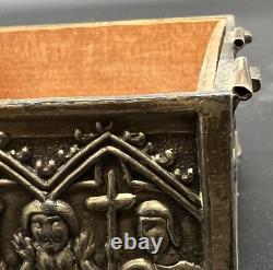 Vtg Silver Plate Jewelry Casket Box Medieval Gothic Reliquary Trinket READ