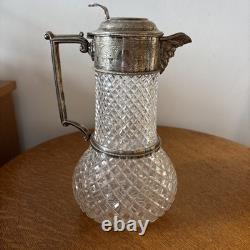 WH & SBP Crystal Glass Claret Jug Decanter cut glass body silver-plated Antique