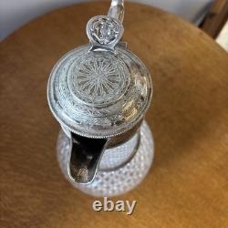 WH & SBP Crystal Glass Claret Jug Decanter cut glass body silver-plated Antique