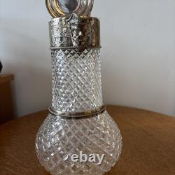 WH & SBP Crystal Glass Claret Jug Decanter cut glass body silver-plated Antique
