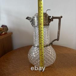 WH & SBP Crystal Glass Claret Jug Decanter cut glass body silver-plated Antique