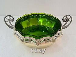 WMF Antique Art Nouveau Twin Handled Silver Plated Centrepiece & Green Liner VGC