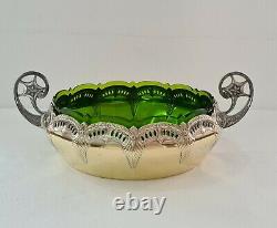 WMF Antique Art Nouveau Twin Handled Silver Plated Centrepiece & Green Liner VGC