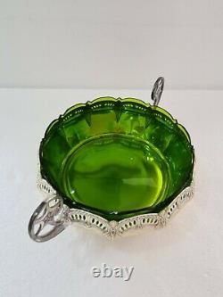 WMF Antique Art Nouveau Twin Handled Silver Plated Centrepiece & Green Liner VGC