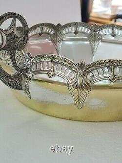 WMF Antique Art Nouveau Twin Handled Silver Plated Centrepiece & Green Liner VGC