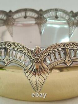 WMF Antique Art Nouveau Twin Handled Silver Plated Centrepiece & Green Liner VGC