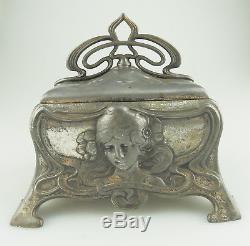 WMF Antique Silver Plate a rare Art Nouveau Maiden Jewellery Box C. 1900