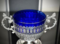 WMF Art Deco1920s, Silver Plated Best Nickel, Butterfly Bonbon, Original Blue Glass