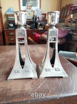 WMF Art Nouveau Candlesticks, Arts & Crafts Movement, Celtic Knots, around 1906