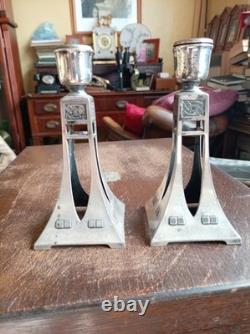 WMF Art Nouveau Candlesticks, Arts & Crafts Movement, Celtic Knots, around 1906