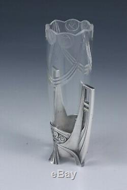 WMF Art Nouveau Jugendstil Secession vase, original silver plate and glass liner