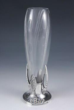 WMF Art Nouveau Jugendstil Secession vase, original silver plate and glass liner