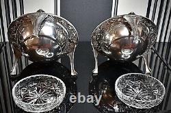 WMF Art Nouveau Jugendstil Silver Plated Pair of Butter Coolers & Rotating Cover