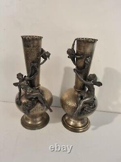 WMF Art Nouveau ORIGINAL Silver Plated PAIR of FLOWER VASES (1896)