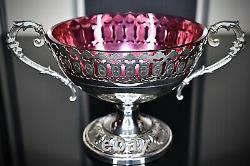 WMF Art Nouveau, Silver Plated Best Nickel, Bonbon, Original Cranberry Glass Signed