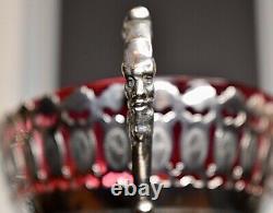 WMF Art Nouveau, Silver Plated Best Nickel, Bonbon, Original Cranberry Glass Signed