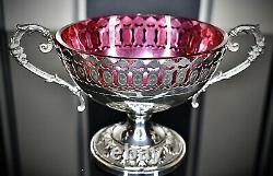 WMF Art Nouveau, Silver Plated Best Nickel, Bonbon, Original Cranberry Glass Signed