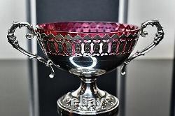 WMF Art Nouveau, Silver Plated Best Nickel, Bonbon, Original Cranberry Glass Signed