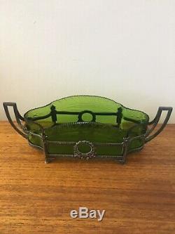 WMF Art Nouveau Silver Plated Bowl Dish Jardiniere with Green Glass Liner 1900s