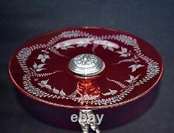 WMF Art Nouveau Silver Plated Cherub holding Hand Engraved Cranberry Glass Tazza