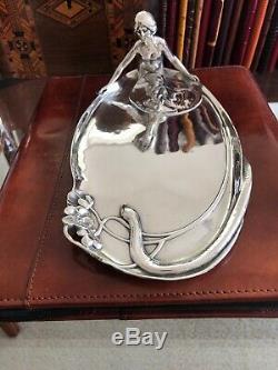 WMF Art Nouveau Silver Plated Maiden with Serpent Antique Card Tray Fully Marked