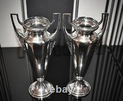 WMF Art Nouveau Silver Plated Pair Of Amphora Vases, Laurel Leaf, Signed c1903