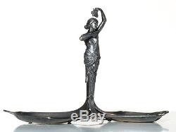 WMF Art Nouveau female jugendstil silver plated Albert Mayer metalware dish