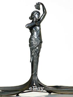 WMF Art Nouveau female jugendstil silver plated Albert Mayer metalware dish