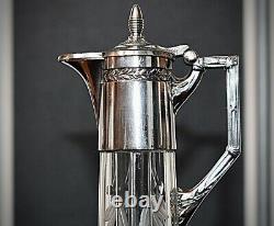 WMF Beautiful Art Nouveau Silver Plated & Engraved Crystal Liqueur Jug, Signed