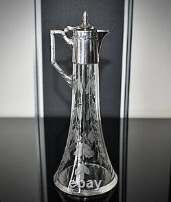 WMF Beautiful Art Nouveau Silver Plated & Engraved Crystal Liqueur Jug, Signed