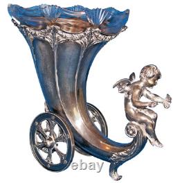 WMF CORNUCOPIA TABLE VASE with ORIGINAL GLASS LINER & BUTTERFLY GC
