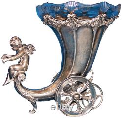 WMF CORNUCOPIA TABLE VASE with ORIGINAL GLASS LINER & BUTTERFLY GC