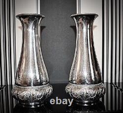 WMF Exceptionally Beautiful Pair of Art Nouveau Silver Plated Vases, Signed 1903