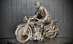 WMF German1920s Art Deco Silver Plated, Metal Racing Motorcyclist, Hallmark V Rare