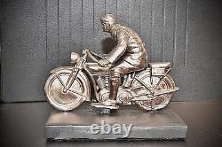 WMF German1920s Art Deco Silver Plated, Metal Racing Motorcyclist, Hallmark V Rare