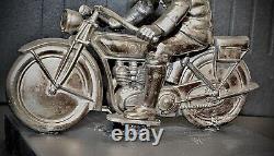 WMF German1920s Art Deco Silver Plated, Metal Racing Motorcyclist, Hallmark V Rare