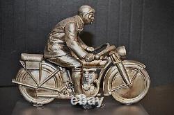 WMF German1920s Art Deco Silver Plated, Metal Racing Motorcyclist, Hallmark V Rare