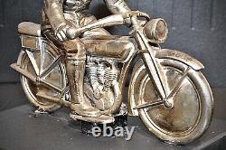 WMF German1920s Art Deco Silver Plated, Metal Racing Motorcyclist, Hallmark V Rare