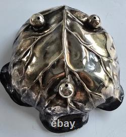 WMF Germany Art Nouveau Silver Plated Brass Trinket Sugar Bowl Lettuce Leaf Form